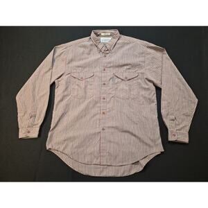 VTG Mens LEVIS Silver Label Shirt Red/Grey Stripe Long Sleeve Large